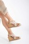 Mustard Multicolored Wedge Heeled Straw Detailed Knitwear Shoes - 2