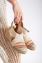 Mustard Multicolored Wedge Heeled Straw Detailed Knitwear Shoes - 3