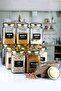 1600 Cc Cornered Labeled Glass Spice and Pulses Jar with Gold Lid 12 Pieces