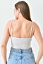 Women's Beige Flexible Sandy Fabric Adjustable Drawstring Chain Strap Detail Crop Blouse 10612 - 3