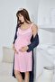 Two-Piece Maternity/Pregnancy Set: Sleeveless Nightgown and Heart Patterned Robe - 3