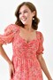 Women's Floral Patterned Fabric Gipeli Degaje Collar Princess Sleeve Layered Design Midi Pink Evening Dress 3230 - 6