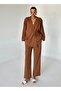 Coffee Detailed Side-Tie Linen Fabric Kimono Set