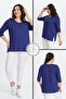 Plus Size New Season Side Slit Comfort Model Half Sleeve Comfortable Mother Combed Cotton Tunic Blouse - 2