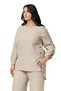 Plus Size Blouse and Pants Set with Side Button Detail in Beige Color - 7