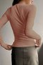 1 Piece Women's Salmon Button Detailed Patch Button Crew Neck Long Sleeve Ribbed Camisole Blouse Body - 2