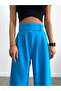 Women's Velcro Waist Self-Belt Atlas Fabric Palazzo Flared Leg Trousers - 4