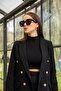 Melted Black Loren Tweed Long Jacket with Gold Button Detail - 2