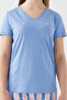 Stripped Details Light Indigo Women's Short Sleeve Pajama Set - 4