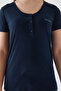 Flowered Leaves Navy Blue Women's Short Sleeve Pajama Set - 4