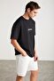 RICO Men's 100% Cotton Front and Back Printed Crew Neck Short Sleeve Oversize Black T-Shirt - 6