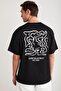 RICO Men's 100% Cotton Front and Back Printed Crew Neck Short Sleeve Oversize Black T-Shirt