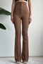 Extra High Waist Flared Leg Brown Tightening Fabric Trousers - 2