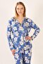 Metraj Printed 100% Cotton Knitted Pajama set Blue Floral - 2
