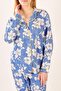 Metraj Printed 100% Cotton Knitted Pajama set Blue Floral - 3