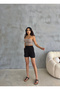 High Waist, Elastic Waist, Pocketed Flared Linen Summer Black Shorts - 5