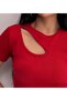 Women's Red Window Detailed Ribbed Knitted Blouse - 5