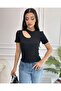 Women's Black Window Detailed Ribbed Knitted Blouse - 2