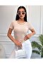 Women's Cream Chain Ribbed Knitted Blouse - 3