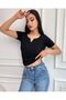 Women's Black Knitted Blouse with Plastic Collar Tips - 5