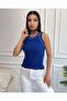 Cobalt blue Colorful Halter Neck Women's Knitted Blouse - 4
