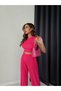 Women's Zero Sleeve Crop Wide Leg Palazzo Trousers Double Set Fuchsia - 3