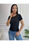 Women's Black Crew Neck Ribbed Knitted Blouse - 2