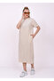 Women's Cream Casual Short Sleeve Summer Combed Cotton Dress / Sevde Ugur - 5