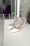 White Leather 6cm Champagne Heeled Ankle Belt Double Waterway Stone Evening Dress Stiletto Women's Shoes