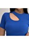 Women's Cobalt Blue Collar Knitted Blouse with Plastic Tipped Cuffs - 5