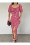 Women's Heart Collar Floral Patterned Summer Fabric Tiril Tiril Dress Fuchsia - 3
