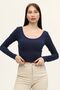 Women's Indigo Blue Pool Collar Long Sleeve Crop Blouse