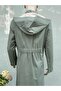 Ice Green Hood Detailed and Elastic Back Top Coat - 7