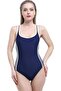 Women's Navy Blue Long Slipe Striped Plain Swimsuit