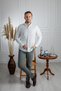 İnterview Sarar Goias Collar Buttoned Slim Fit Linen Green Ecru Shirt - 4