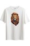 Cotton Lion Printed White Short Sleeve Oversize T-Shirt