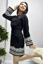 Women's Long Sleeve Embroidery Embroidered Dress Beige, Black - 2