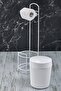 White Striped Round Bucket WC Paper Holder Set - 5