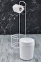 White Striped Round Bucket WC Paper Holder Set - 4