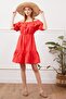 Pomegranate Boat Neck Dress with Elastic Waist - 2
