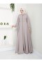 Summer Mevlana Model Flared Abaya/Coat with Patterned Sleeves and Waist - 7