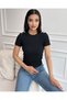 Women's Black Crew Neck Epaulet Ribbed Knitted Blouse - 3