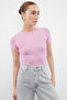 Pembe Viskoz/Yumuşak Kumaş Vücuda Oturan Esnek Örme Bluz TWOSS24BZ00296