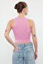 Pembe-Beyaz 2'li Paket Vücuda Oturan Crop Halter Yaka Fitilli Esnek Örme Atlet TWOSS21AL0058 - 6