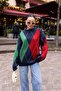 Red-navy blue Baklava Pattern Oversize Knitwear - 2