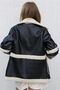 Bestellalife Women's Black Leather Inside Beige Fur Coat - 3