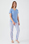 Stripped Details Light Indigo Women's Short Sleeve Pajama Set - 3