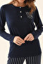 Navy Blue Women's Long Sleeve Pajama Set - 4