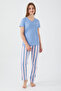 Stripped Details Light Indigo Women's Short Sleeve Pajama Set - 2