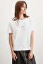 Glenda Women's Embroidered Regular Fit 100% Organic Cotton Knitted White T-Shirt with Crew Neck - 3